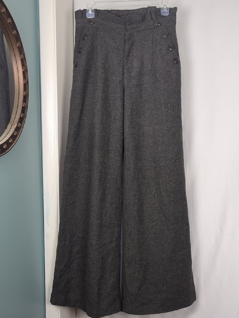 DAUGHTERS OF LIBERATION Women's High-Waist Wide Leg Gray Wool Trousers